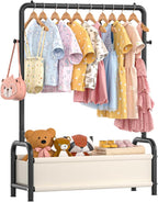 Kids Clothing Rack with Storage Shelf, Kids Dress Up Storage for Coats, Small Baby Garment Rack for Hanging Clothes, Toddler Wardrobe Closet Organizer (Classic, Black)