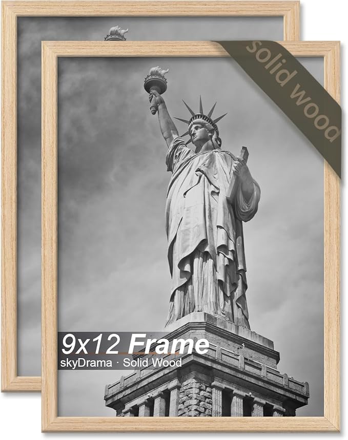 Natural Solid Wood 9x12 Picture Frame, Display 9 x 12 Inch Picture Poster Photo, Vertical & Horizontal Wall Hanging - 2 Pack/Natural/9"x12"