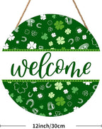 St Patricks Day Welcome Door Decoration for Home Welcome Shamrock Wreath Sign for Front Door St Patricks Day Outdoor Decorations Hanging Wooden Sign for Home Proch Spring Farmhouse 12x12 Inch