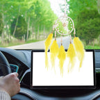 uxcell 2pcs Dream Catchers, Small Handmade Feather Dreamcatcher Supplies Car Charm with Crystal Beads Wall Hanging Decor for Home Car Decoration Ornament Women Friend Gift, Yellow