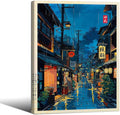 Japanese Tokyo Tea House Framed Canvas Wall Art Japanese City Street Cafe Scene Picture Print Modern Ukiyo-e Decor Poster for Home Bedroom Decorations Artwork11x14in