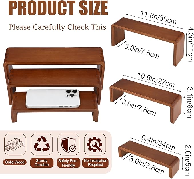 2 Sets, 6 PCS Total, Wood Risers Display Stand, Cupcake Dessert Cake Stand, Wooden Cologne Perfume Stands, Wood Riser for Kitchen Counter, Vendor Booth Display Items, Size: 9.4in, 10.6in, 11.8in (Natural Color)
