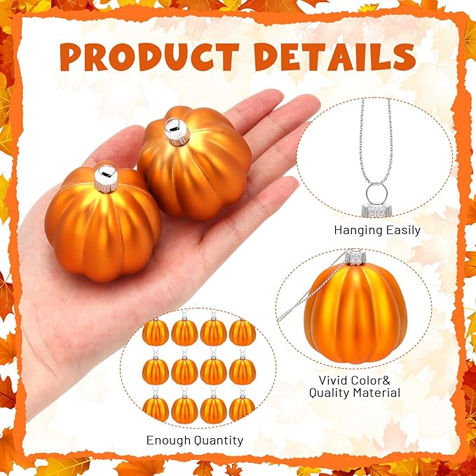 12 Pcs Orange Pumpkin Ornaments Fall Mini Pumpkins Ball Hanging Tree Ornament for Thanksgiving Harvest Home Party Decorations