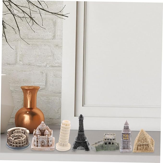 Toddmomy 7pcs Miniature World-Famous Architectural Model Set Eiffel Tower Colosseum Leaning Tower Decorative Metal Building Models for Home Decor