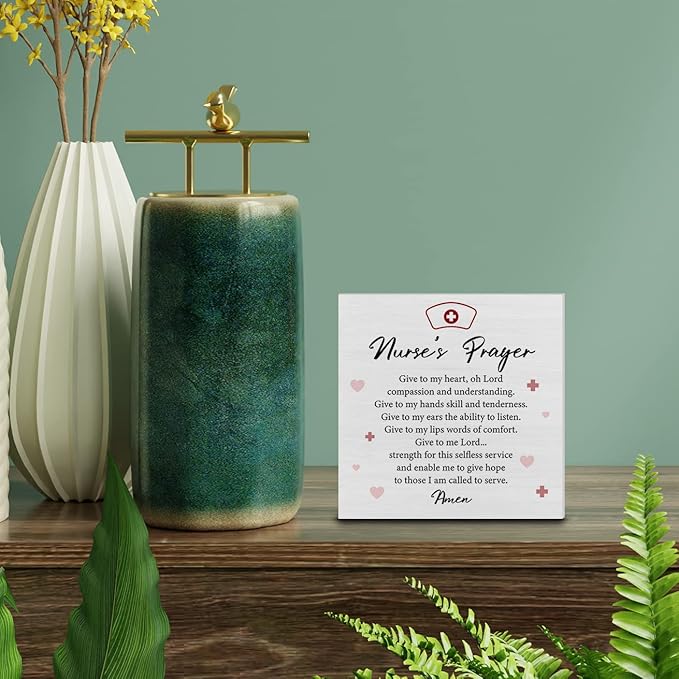 Nurse Wood Box Sign Decor Desk Sign Nursing Gifts Nurse's Prayer Wooden Box Block Sign Rustic Home Graduation Party Decoration Grad Gift