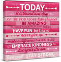 Pink Wall Decor, Inspirational Office Wall Art for Women, Motivational Quotes Room Decor For Teen Girls, Pink Framed Canvas Posters for Bedroom Kitchen Home Decorations, 8 x 8 Inches