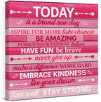Pink Wall Decor, Inspirational Office Wall Art for Women, Motivational Quotes Room Decor For Teen Girls, Pink Framed Canvas Posters for Bedroom Kitchen Home Decorations, 8 x 8 Inches