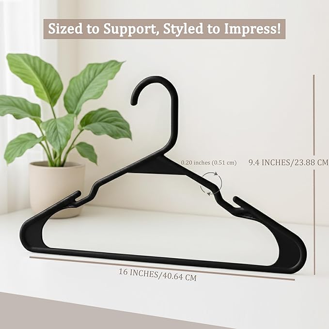 Utopia Home Plastic Hangers 100 Pack - Perfect Space Saving Clothes Hanger - Durable and Strong - Perfect Closet Organizers with Shoulder Grooves (Black)