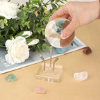 Hipiwe Metal Arm Display Stand Easel with Acrylic Base Decorative Crystal Ball Stand for Sphere Mineral Geodes Rock Fossils Seashell, Large