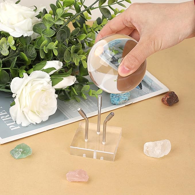 Hipiwe Metal Arm Display Stand Easel with Acrylic Base Decorative Crystal Ball Stand for Sphere Mineral Geodes Rock Fossils Seashell, Large