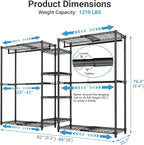 VIPEK X3 Expandable Heavy Duty Clothes Rack Adjustable from 5'2" to 8' with Adjustable Shelves and Hanger Rods, Large Freestanding Clothing Racks Reach-in & Walk-in Closet, Max Load 1210LBS, Black