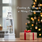 13.5'' Christmas Angel Snow Globe, White Retro Lighthouse Musical Lighted Water Lantern, Decoration with Swirling Glitter, USB Powered and Battery Operated, Xmas Home Décor Gift