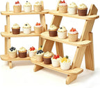 2Pcs Wooden Cupcake Stand, 3 Tier Wood Rustic Cupcake Stand, Dessert Display Stand Shelf, Buffet Risers for Table Display, Cupcake Stands for Food, Dessert, Cookie, Decor, Craft Show