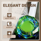 Coomin 5.9in Large Crystal Glass Ash Tray, Sparkly Cigarettes Cigar Ashtray, Ashtrays for Smokers Indoor Women Home Desktop Tabletop, Gifts for Men Women, Green