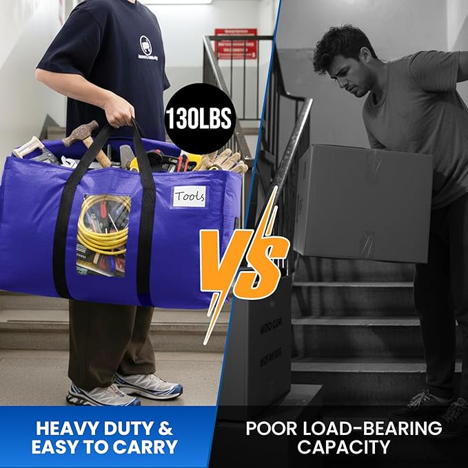 TAILI 8 Pack Dark Blue Extra Large Moving Bags, Heavy Duty Totes with Visible Window, Wrap Around Handles, Great for Storage