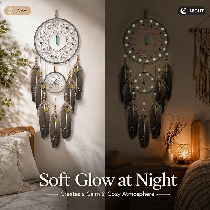 Dream Catchers for Adults Kids Gemstone Dreamcatcher Wall Hanging for Boy Girl Bedroom Handmade Decor Gift
