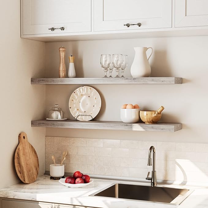 HOOBRO Floating Shelves for Wall, Wall Mounted Shelf Set of 2, 39.4" Hanging Shelf with Invisible Brackets, for Wall Decor Storage in Bathroom Bedroom Kitchen Living Room Office, Greige BG100BJP201