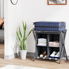 aboxoo 2 Pack Luggage Rack with storage, Guest Room Folding Suitcase Stands, Holds up to 120 lb, Space Saving Suitcase Holders for guest room, Bedroom Hotel, Grey