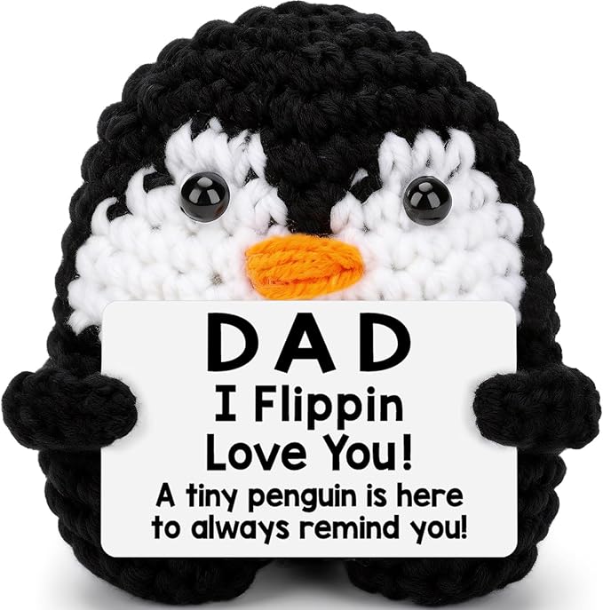 Belatelove Birthday Gifts for Men Women from Mom Daughter Son, Handmade Crochet Mini Penguin Father's Day for Father Daddy Bonus Dad, Funny I Love You Gift for Dads Small Easter Decor