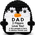 Belatelove Birthday Gifts for Men Women from Mom Daughter Son, Handmade Crochet Mini Penguin Father's Day for Father Daddy Bonus Dad, Funny I Love You Gift for Dads Small Easter Decor