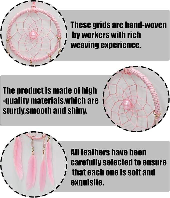 Pine & Linen Handmade Dream Catcher,Bohemian Style Car Rearview Mirror Hanging Charms Feather Pendant,Good Luck Charm for Car Accessories/Wall Hanging/Women/Gift(Pink)