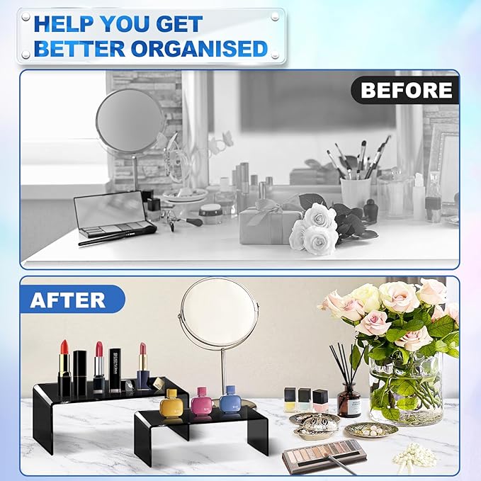 Aheroi Display Risers, 10 Pcs 2 Set(7”L~8”L~9”L) Acrylic Risers, Black Arylic Display Stands Acrylic Shelf Riser, Risers Display Stand Set for Decor, Cupcake Stands Display Showcase Holder for Toys