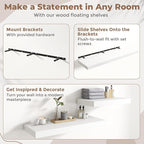 48 Inch Long Floating Shelves for Wall Set of 2, 12"D Wood Grain Bathroom Shelves with Invisible Brackets, Easy Install Engineered Wood Storage Shelves for Kitchen, Living Room, Bedroom, White Finish