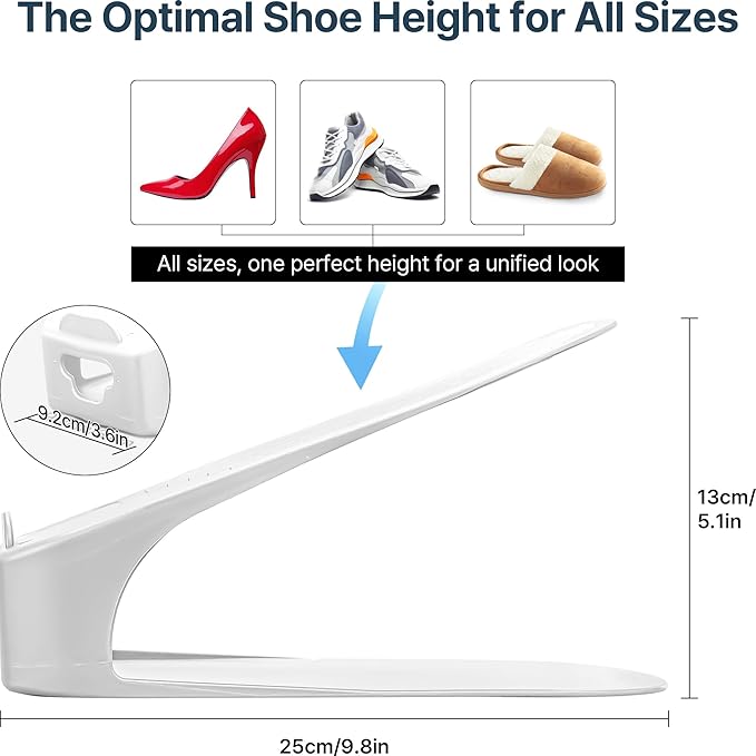 One-Piece Shoe Slot Organizer 10 Pack, Space-Saving Stackers for Closet, Entryway & Shoe Rack | No Assembly Needed