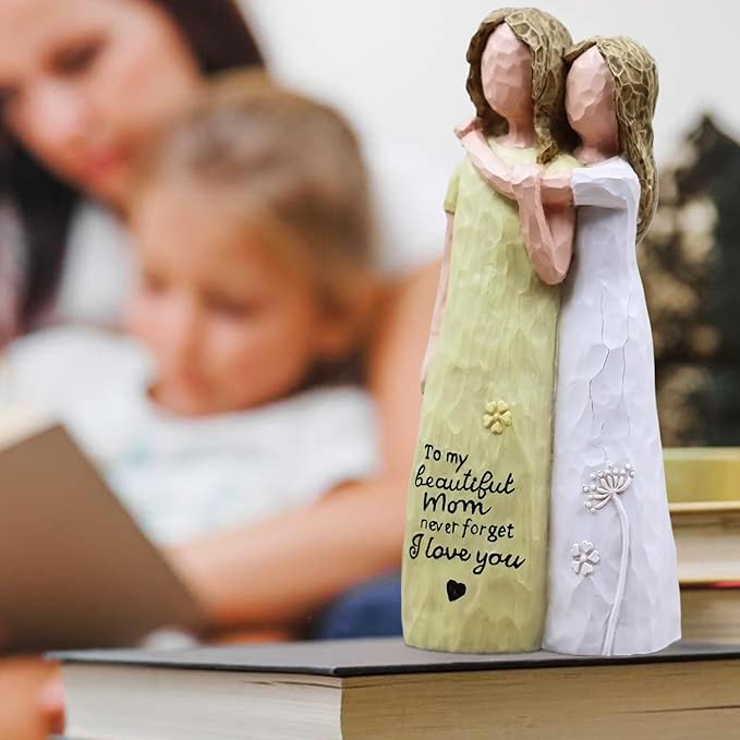 Mom Birthday Gifts from Daughter, Birthday Gifts for Mom from Daughter, Mother Daughter Gift, Mother of The Bride Gift, Sculpted Hand-Painted Figurine(Yellow)