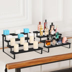 YINMIT Wooden Display Riser Stand, Tiered Perfume and Cologne Organizer Stand, 4 Tier Spice Rack Organizer, Rustic Display Shelf for Candles (4 Tier,2Pack,Black)