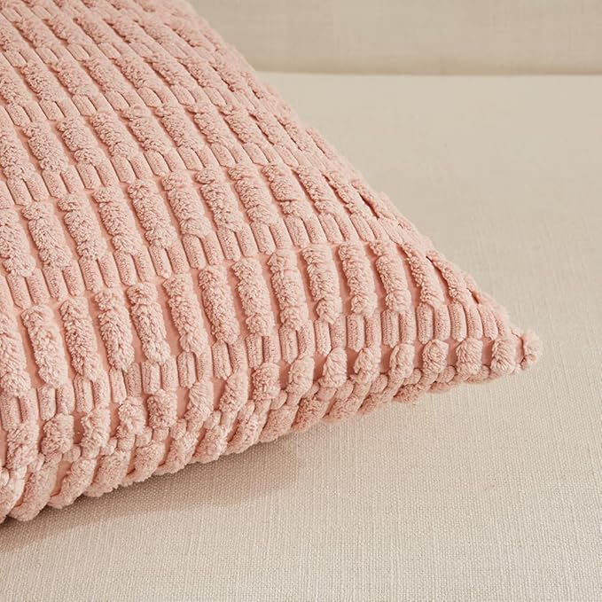 Fancy Homi 4 Packs Decorative Throw Pillow Covers for Living Room Couch Bed, Modern Farmhouse Boho Home Décor Accent Cushion Case, 24" x 24", Blush Pink
