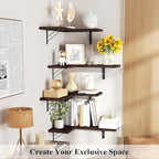 Love-KANKEI Corner Shelf Wall Mounted Set of 4, Floating Wall Shelves for Storage, Rustic Wood Hanging Shelves for Bathroom Kitchen Bedroom Living Room Display, Dark Brown