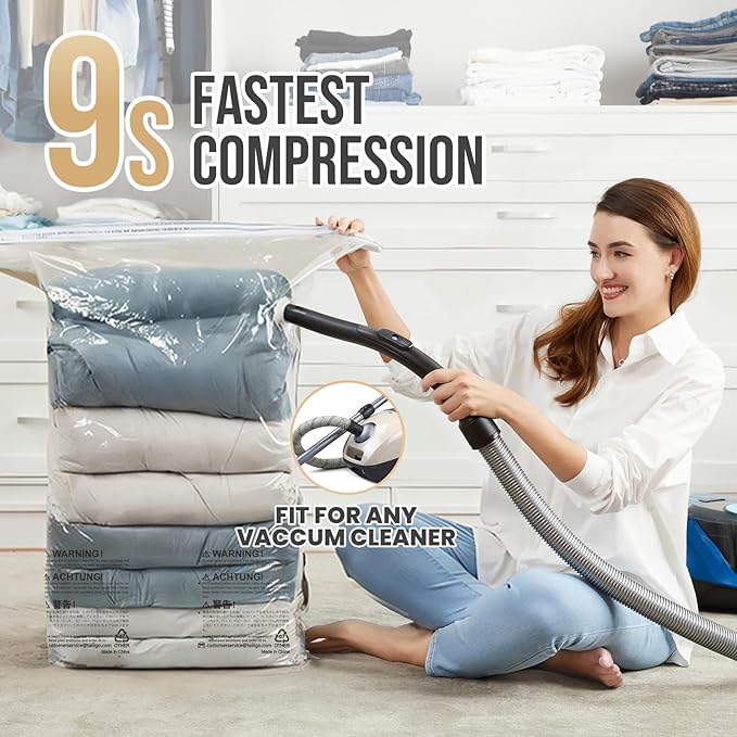TAILI 10 Pack Vacuum Storage Bags, Space Saver Bags, Jumbo Cube 31x40x15 Inch, Extra Large Vacuum Sealed Bags for Comforters, Blankets, Bedding, Clothes, Closet Organization Space Saving, Cream
