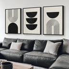 Framed Boho Wall Art for Living Room, Large 3 Piece Neutral Geometric Black and Beige Abstract Pictures Wall Art Decor, Farmhouse Vintage Artwork Home Decor for Hallway Office Guest Room 24x36 Inch