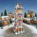 MOMENTS IN TIME Lighted Christmas Clock Tower 14.5” LED Hand-Painted Polyresin Village Decoration Battery Operated Elegant Holiday Tabletop Collectible Gift Ready Tabletop Décor