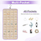 Dynoro Double-Sided Hanging Jewelry Organizer, Lavender Storage Roll for Earrings, Necklaces, Rings, 48 Pockets 21 Hooks, Durable Oxford Fabric for Closet, Wall, Door, 1 piece, Jewelry Not Included