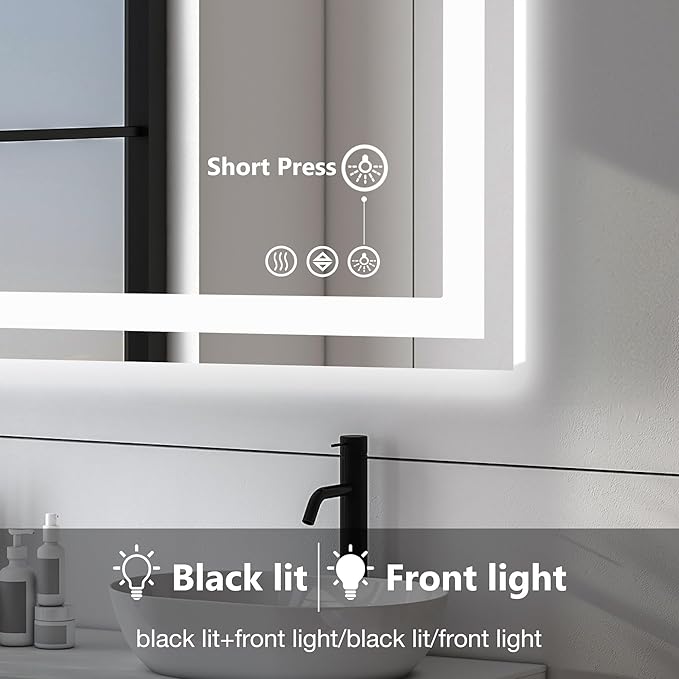 DUMOS 36.1"x36.1" LED Bathroom Mirror, Smart Anti-Fog Bathroom Vanity Mirror with Front Light & Backlit, 3 Color Temperatures, Dimmable, Memory Function