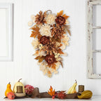 23.6 Inch Fall swags for Front Door Outside Autumn sway with Dahlia, Chrysanthemum, Rose, Berries & Leaves – Fall Door sway for Outdoor sways Indoor Thanksgiving Decor Champagne and Brown