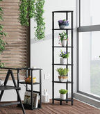 VIMBER Corner Shelf, 6-Tier Corner Bookshelf, Industrial Corner Ladder Shelf, DIY Storage Shelves, Modern Display Shelf for Living Room, Bedroom, Kitchen, Home Office, Black UJSJ004B