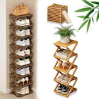 DDRIC The 9-Tier No-Assembly Bamboo Rack, Foldable 9 Tier Bamboo Shoe Rack with Collapsible Vertical Design, Space-Saving Shoe Storage Shelf for Entryway Closet Dorm, No-Tool Assembly (Nuture,5)