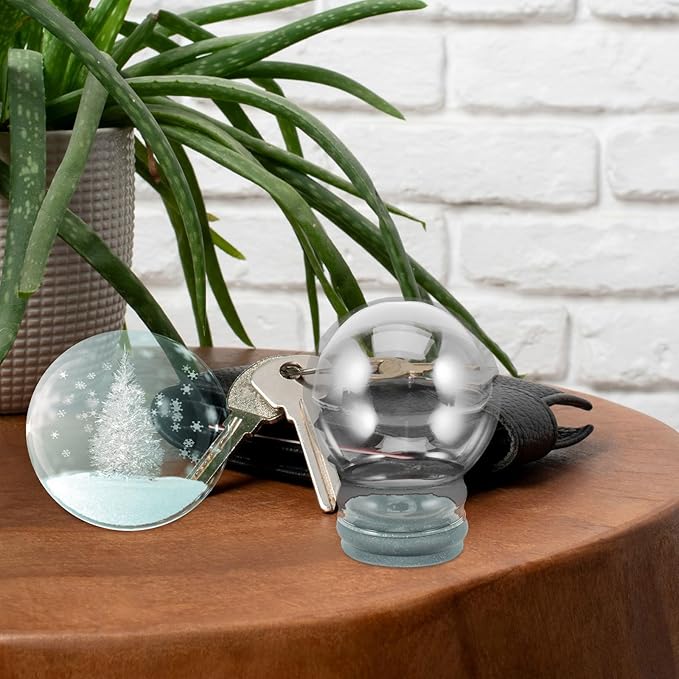 2pcs Glass Snow Globes: Clear Fillable Snow Water Globe Rubber Base Candy Bottle Jar for DIY Craft Home Christmas Winter Decoration 65mm