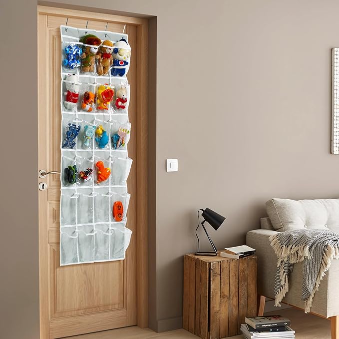 Over the Door 24 Pocket Hanging Shoe Organizer, Space Saving Hanging Storage Holder, Gray, (56" X 22.5")