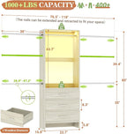 Aheaplus Closet System with Motion-Sensing Light, 3 Wooden Drawers and 4 Hanging Rods, Customizable Walk-in Closet Organizer with 3CCT LED, Heavy Duty Garment Rack for Bedroom, White Oak