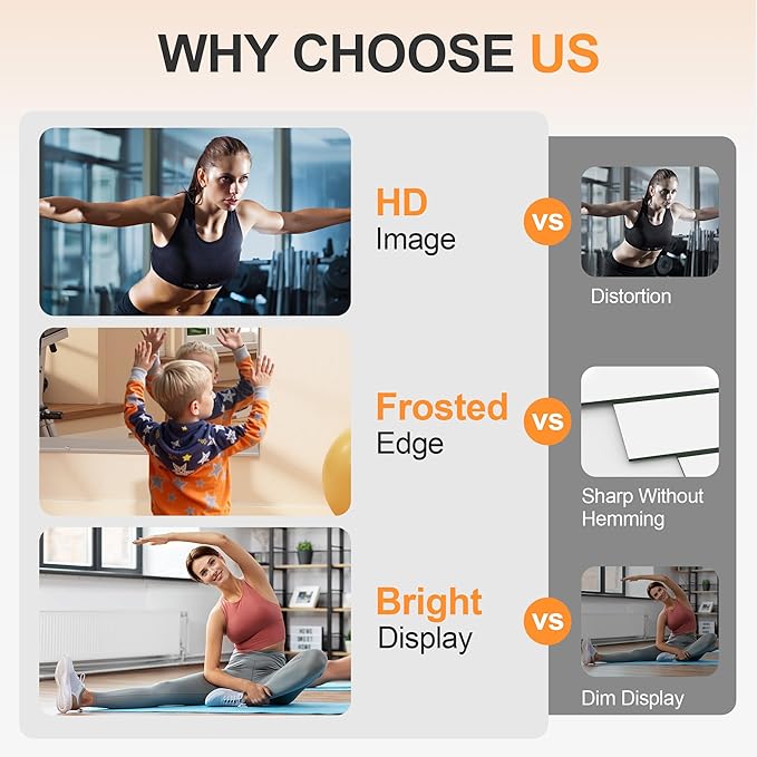 Hasipu Home Gym Mirror, 63"x28" Each, 1-Pack Frameless Wall Mounted Mirrors with Glass Clamps & 1 Aluminum Rail, Large Body Mirror for Home Gym, Yoga Studio, Bedroom, Silver Tempered Glass