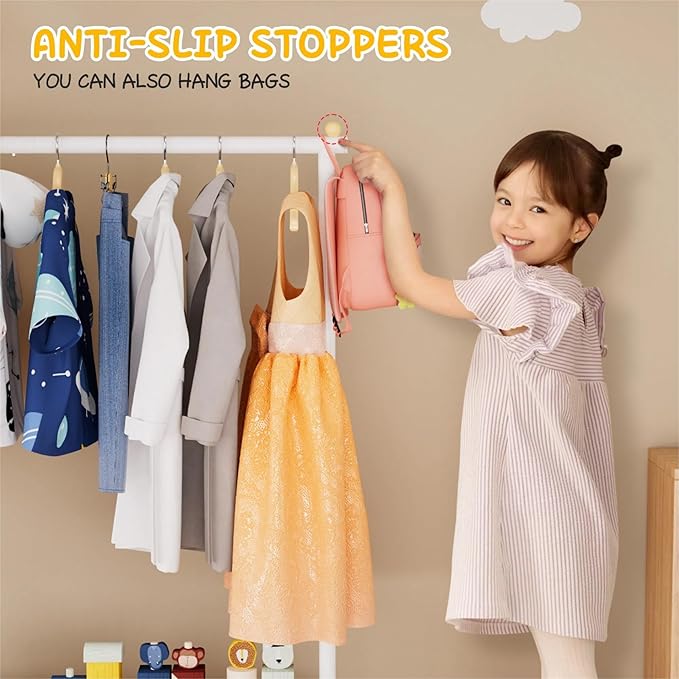 MISSLO Kids Clothing Rack with Basket Small Dress Up Storage Short Toddler Dress Up Rack Kids Closet for Baby Clothes, White
