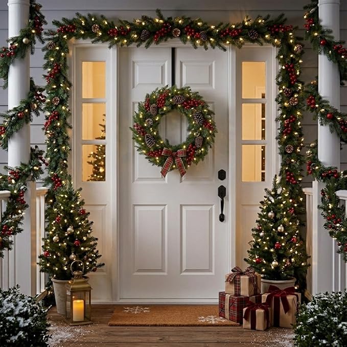 HappyFiller 15" Wreath Hanger for Front Door, Ultra-Sturdy Metal Over the Door Hook for Christmas, Easter & Seasonal Decor, Slim Fit Heavy Duty Single Door Hanger, Weather-Resistant, Matte Black