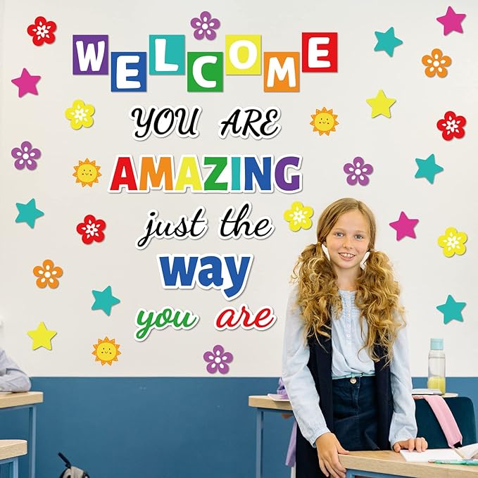 Classroom Bulletin Board Decoration Set Welcome Banner Wall Door Decor Colorful Classroom Decorations for Kindergarten Preschool Elementary Middle School (Welcome, You’re Amazing just The Way You are)