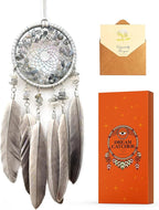 Car Rear View Mirrior Hanging Accessories Gray Dream Catcher Small, Crystals Stones Feather Pendant Interior Rearview Mirror Decoration
