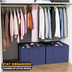 SpaceAid Shoe Organizer for Closet, 2 Pack Foldable Shoe Storage Containers Baskets Boxes Bins w/Adjustable Dividers, Fits 16-32 Pairs, Blue