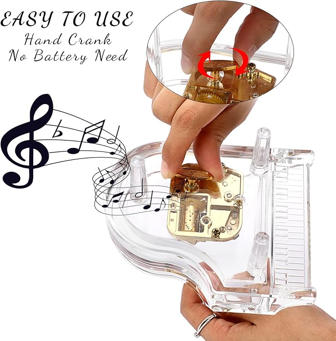 ELLDOO Piano Music Box, Mechanical Clockwork Decorative Piano Musical Box,Transparent Acrylic Piano Ornament Romantic Gift for Girl Women (Tune: You are My Sunshine)